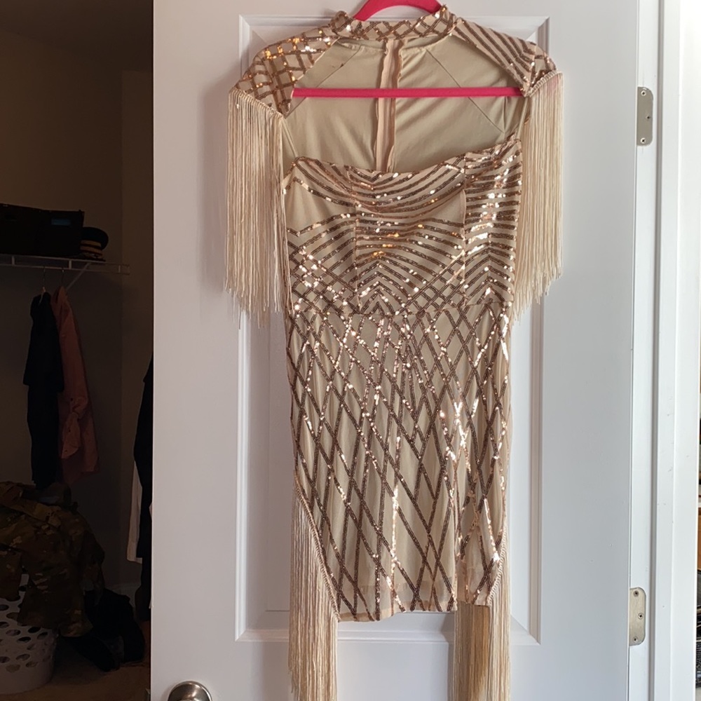 Sequin Gold Tassled Short Dress Fashion Nova inspired